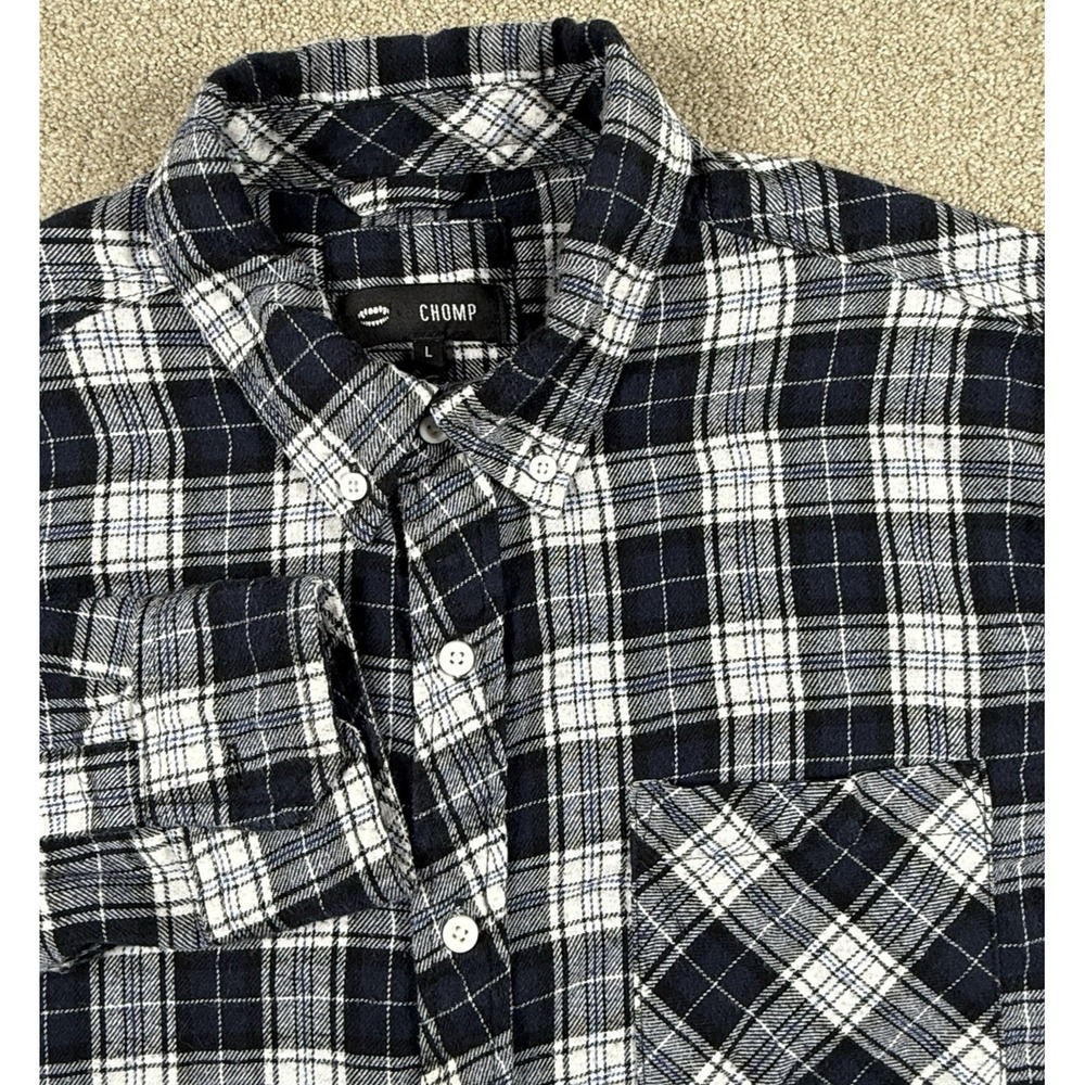 CHOMP Men'sLarge Blue Plaid Casual Flannel Button Shirt‎ Street Grunge Skater